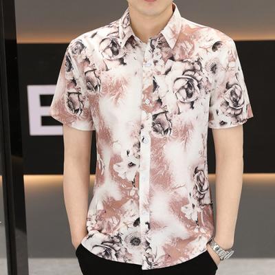 Ice Silk Summer Trend Printing Collision Casual Short-sleeved Shirt Men's Thin Section of Youth Loose Versatile Men's Shirt