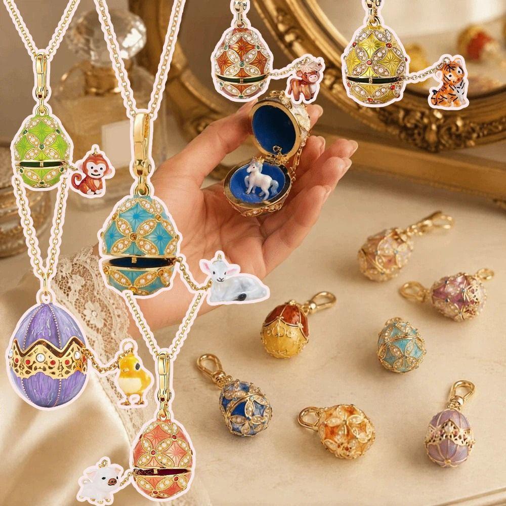 Opened Design Easter Egg Necklace Chinese Style Zodiac Pendant Necklace Jewelry Gift