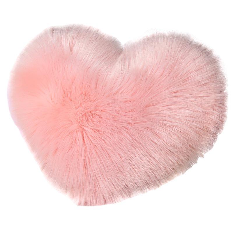 Heart-Shaped Plush Lumbar Pillow - Fluffy Faux Wool Backrest for Home, Sofa, or Office Chair