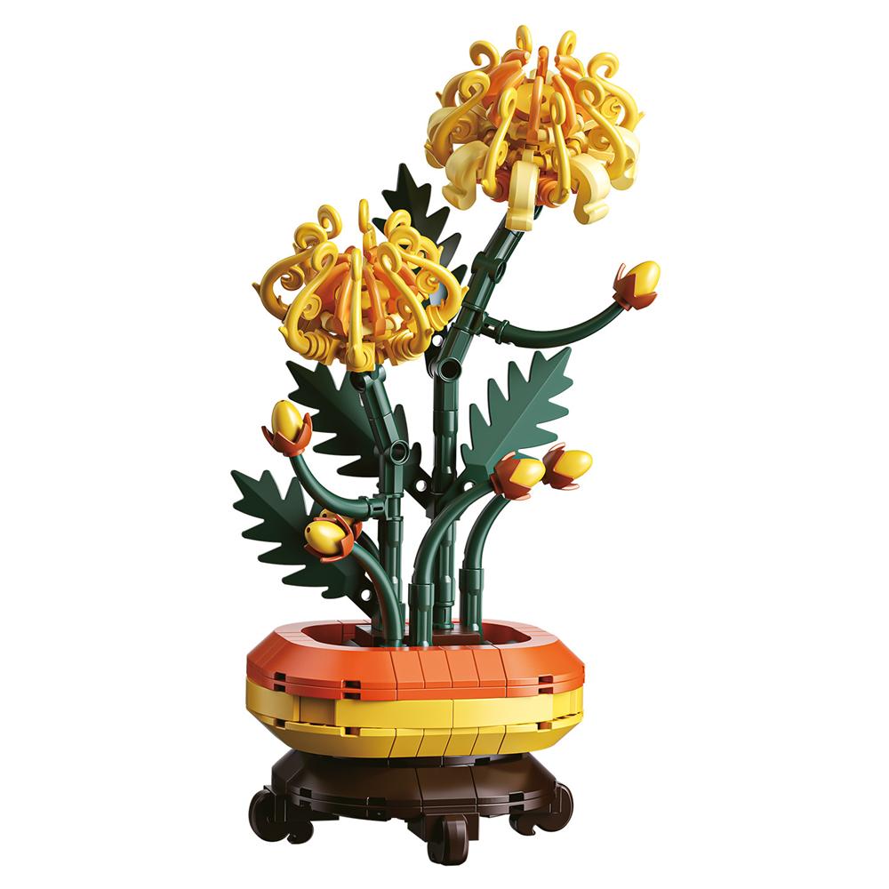 Blumenstrauß Pflaumenblüte Chrysantheme Bambus Topfpflanzenmodell Heimdekoration Bausteine Ziegelsteine Kinderspielzeug
