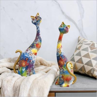 Décoration d'intérieur Art Graffiti Nordique Peinture à l'huile Décoration Chat Résine Ornement Abstrait Figurines Chambre Bureau Porche Sculpture Chat