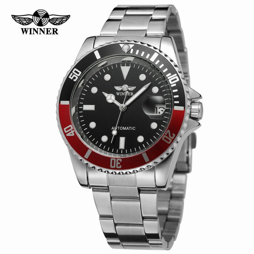 Winner Automatic Mechanical Watch Business Casual Waterproof Luminous Calendar Hollow Stainless Steel Strap Watch Male 8066