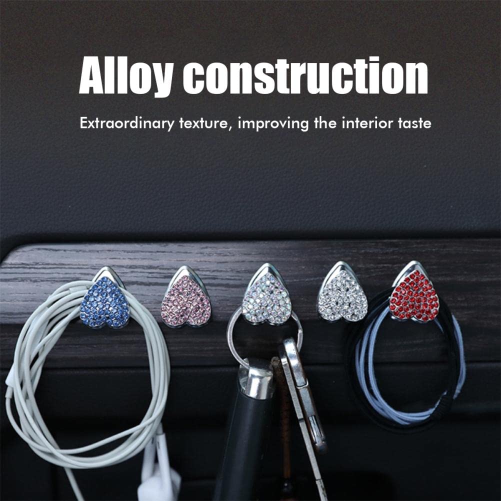 Excras Car Hook, Mini Hook, Heart Shaped, Glitter, Adhesive Type, Diamond, Car Accessories, Wallet,