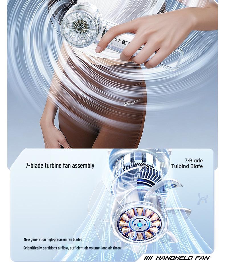 Portable USB Turbine Handheld Fan: Transparent, Digital Display, Office & Outdoor Use