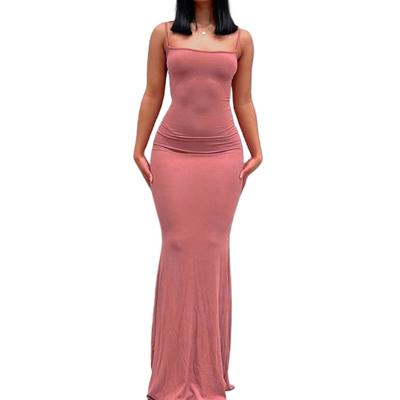 Women's Solid Color Cami Dress Sleeveless Spaghetti Strap Bodycon Long Dress Summer Party Dress
