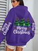 Merry Christmas Tree Bow Women's Hooded Pocket Sweatshirt - Casual Autumn Winter Pullover