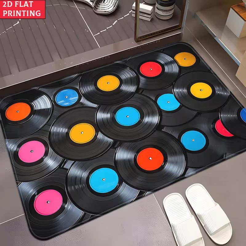 

American Vintage Vinyl Door Mat Retro Record Player Turntable Pattern Rug Soft Non-Slip Music Lover Home Decor Welcome Mat 40x60cm