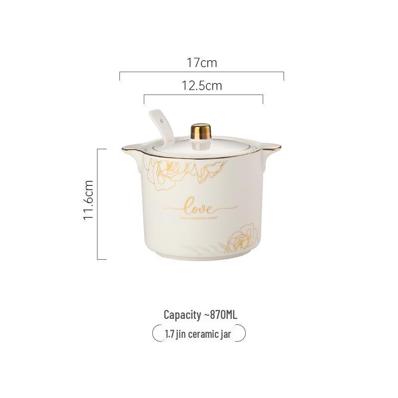 Ceramic Seasoning Jar with Lid & Spoon for Salt, Pepper, Sugar & Sauces