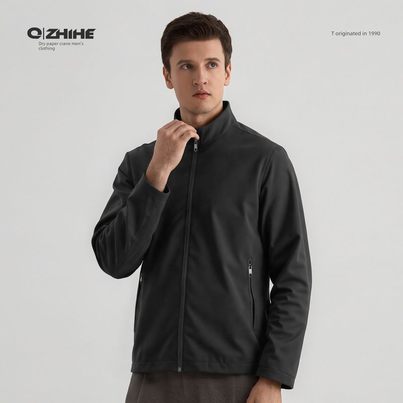 

Thousand Paper Cranes Men s Stand Collar Jacket 2025 Autumn Windproof Outdoor Commuting Comfortable Casual Coat Men 89861 01C Black XXXL