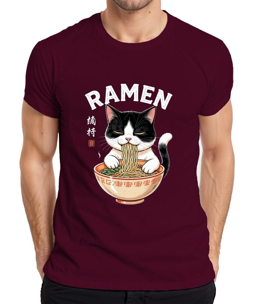 Raunisex Cat Noodles Food Japanese Funny Gift Vintage Unisexs Tshirt