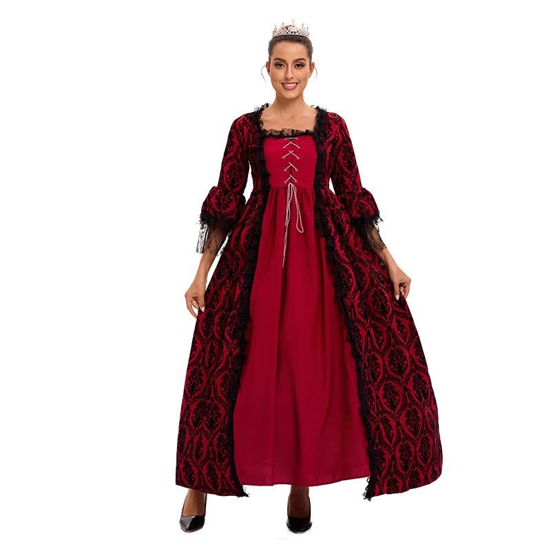 L Costum Halloween Mărimi Mari Dantelă Împletită Costum Regina Curții Vintage Rochie Victoriană Costum Bal