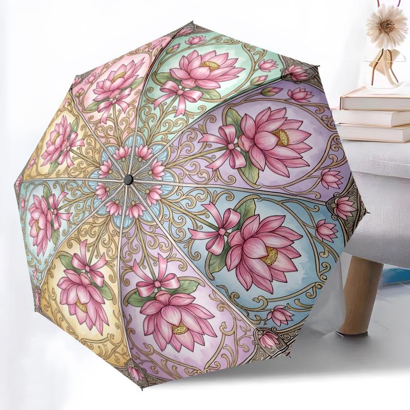 1pc Sturdy 8-Bone Auto Umbrella, Pale Marine Turtle Dolphin Umbrella, Digital Printed, Foldable Umbrella for On-the-Go Outdoor Use