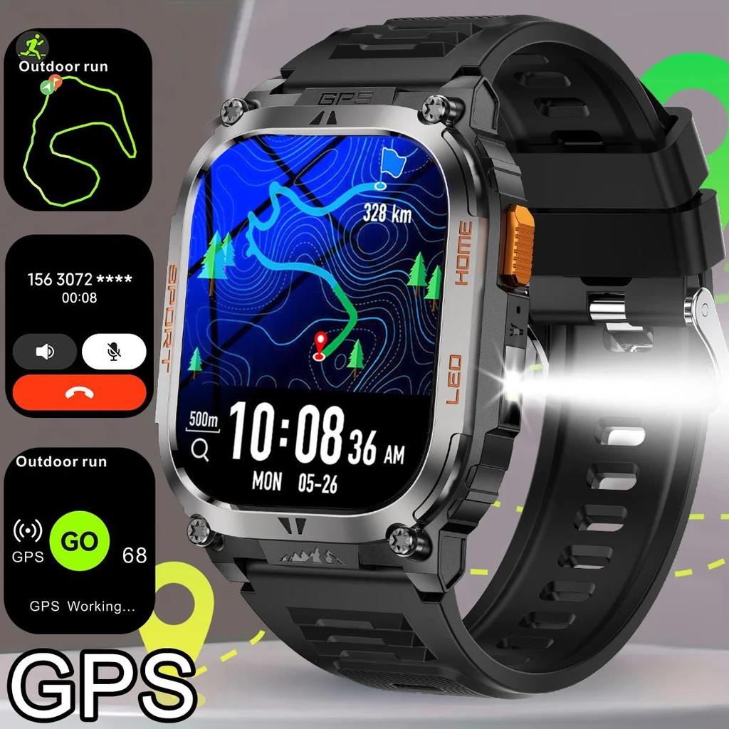 SACOSDING New Outdoor GPS Smart Watch  AI Voice BT Call 630mAh  Heart Rate LED Flashlight  IP68 Waterproof Compass 100+Sports Modes SmartWatch