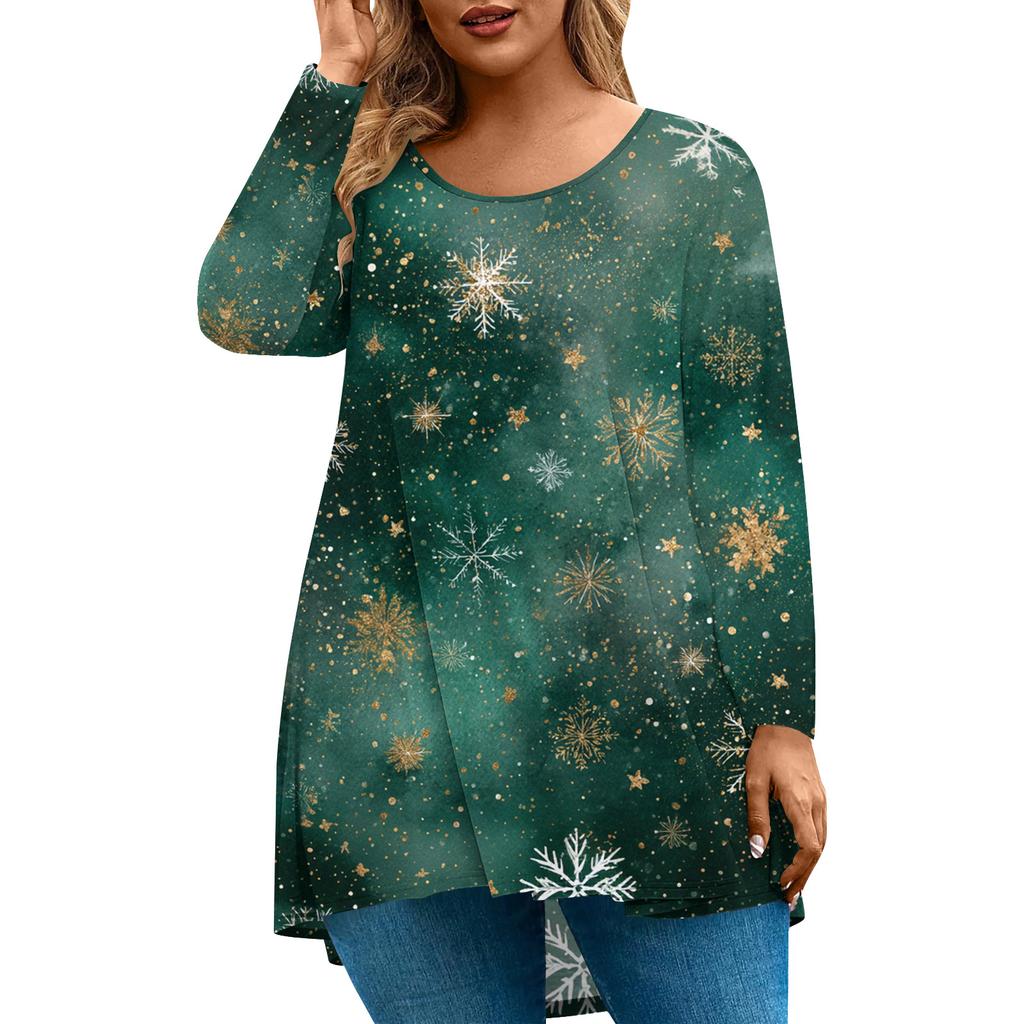 Women's Fashionable Casual Long Sleeved Plus Size  Print Top Plus Size Floral Print Top