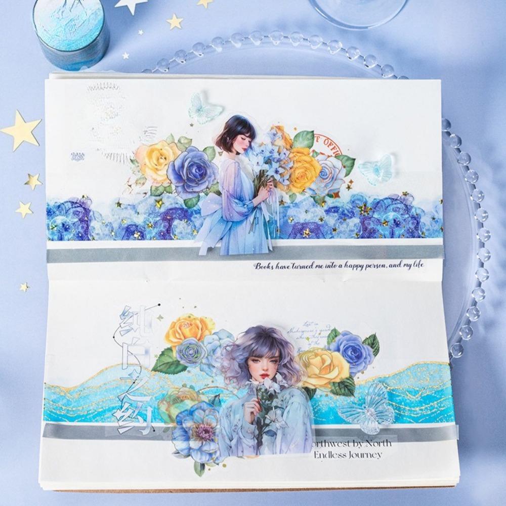 1PC watercolor smudging and bronzing PET tape, color paradise series handbook material decoration circular sticker