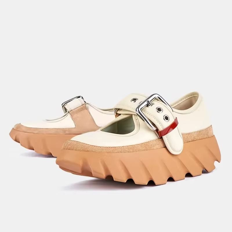 Fashion Mary Jane Shoes Women Metal Belt Buckle Shallow Thick-Soled Shoes Platform Height-Enhancing Sneakers Round Toe Sports Shoes