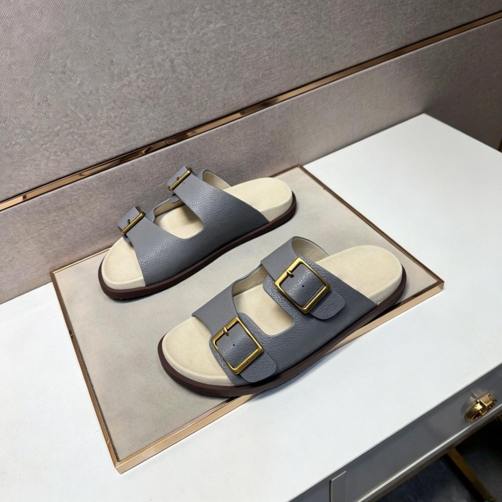 Regalos Navideños Chanclas de Playa Sandalias de Cuero Hechas a Mano Pantuflas de Moda Marca de Lujo Zapatos para Hombre Cuero con Grano de Lichi Suela Antideslizante