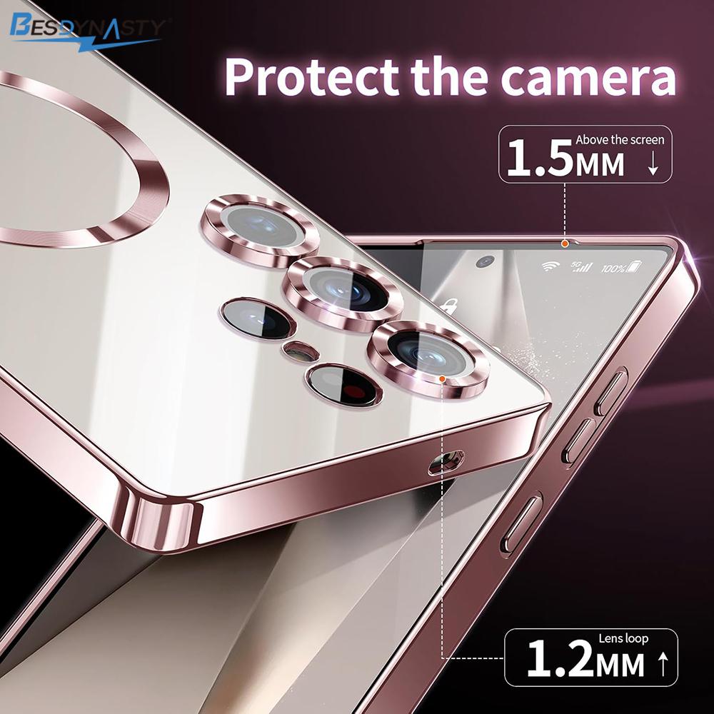 Glitter Plating Clear Silicone Soft Case For Samsung S26 Edge S25 S24 S23 S21 S22 Ultra Plus Magnetic For Magsafe Shell