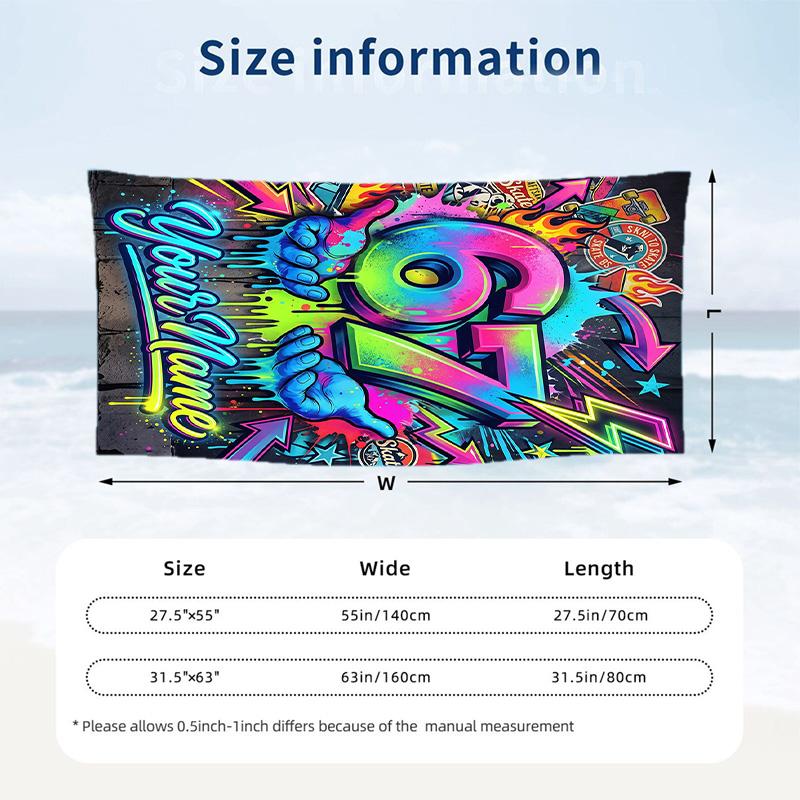 Decorative Artwork Theme Beach Towel Personalized Custom Name & Text Soft Quick Dry Beach Towel for Swimming Travel