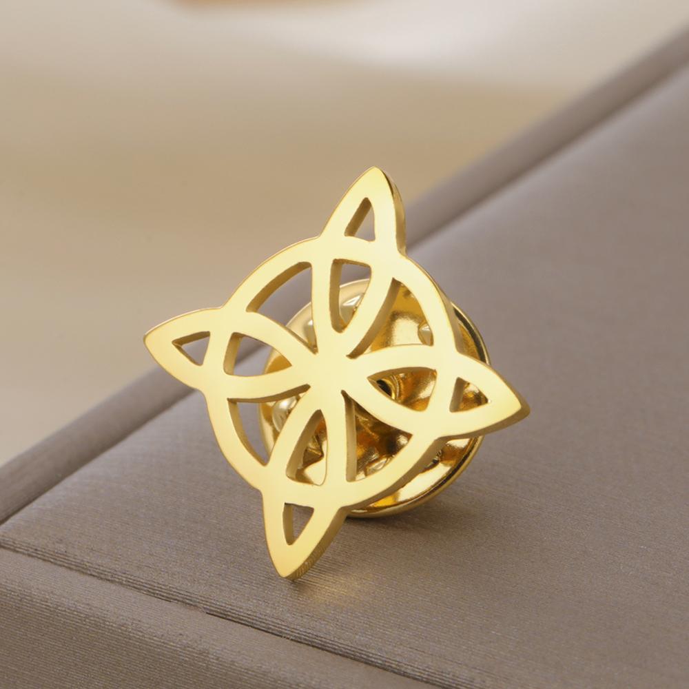 Dawapara Witch Knot Brooch Pins Celtics Trinity Knot Triquetra Symbol Good Luck Sacred Geometry Wiccan Jewelry Stainless Steel