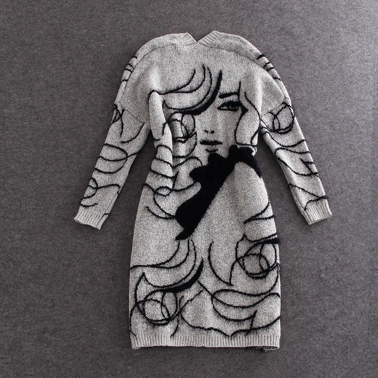 European & American Autumn/Winter Korean-Style Knitted Mid-Length Cardigan with Embroidered Women's Plus-Size Loose Sweater Coat