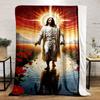 Jesus Walking On Water Blanket  Printed Blanket for Living Room Bed Couch Lunch Break Soft Cozy Blanket for Friend's Festival Gift