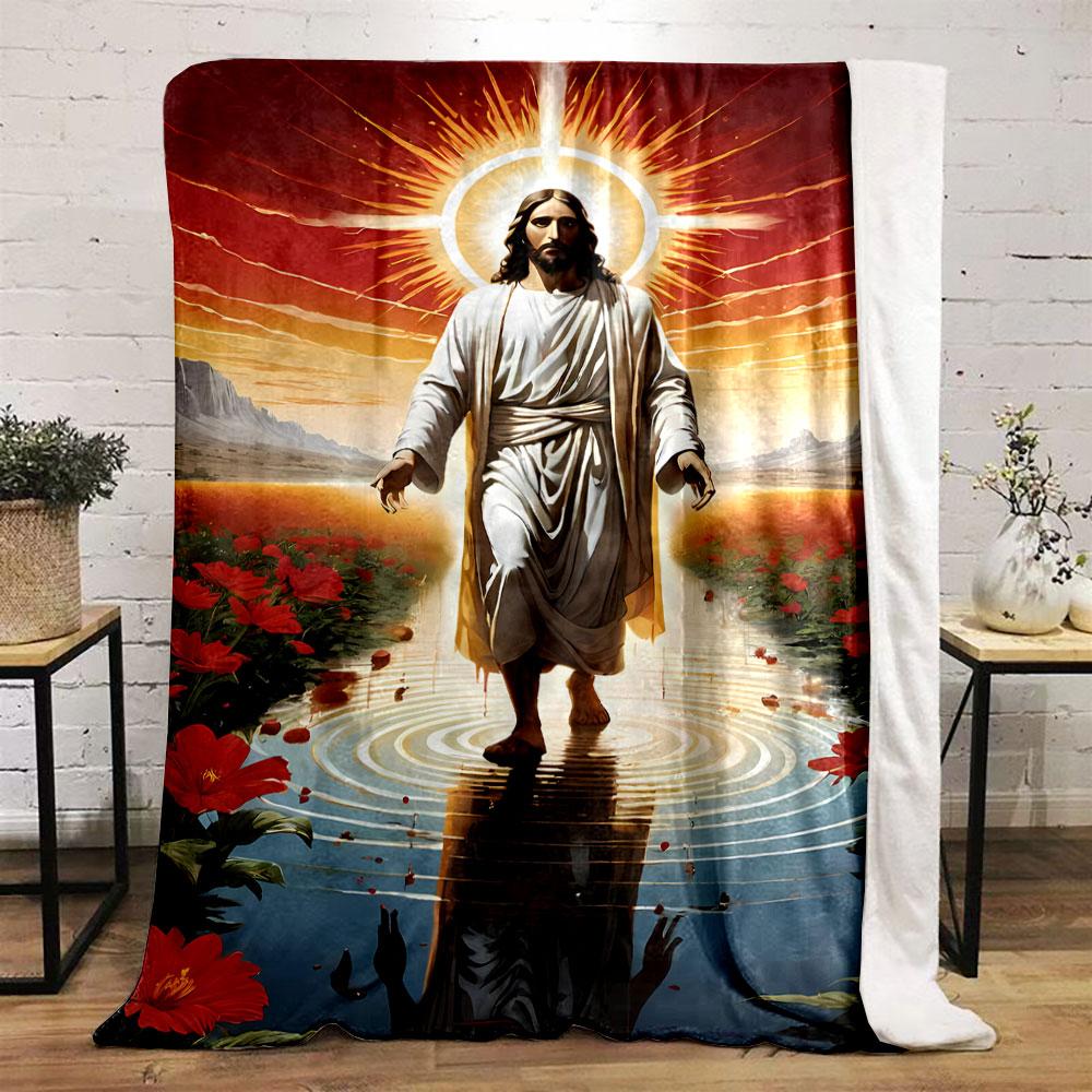 Jesus Walking On Water Blanket  Printed Blanket for Living Room Bed Couch Lunch Break Soft Cozy Blanket for Friend's Festival Gift
