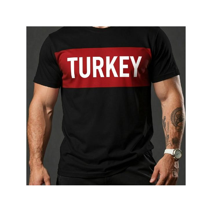 Men'S Turkey National Team T-Shirt - Flag And National Colors, Breathable Short Sleeve Round Neck Casual Top with Iconic Red And White Stripe