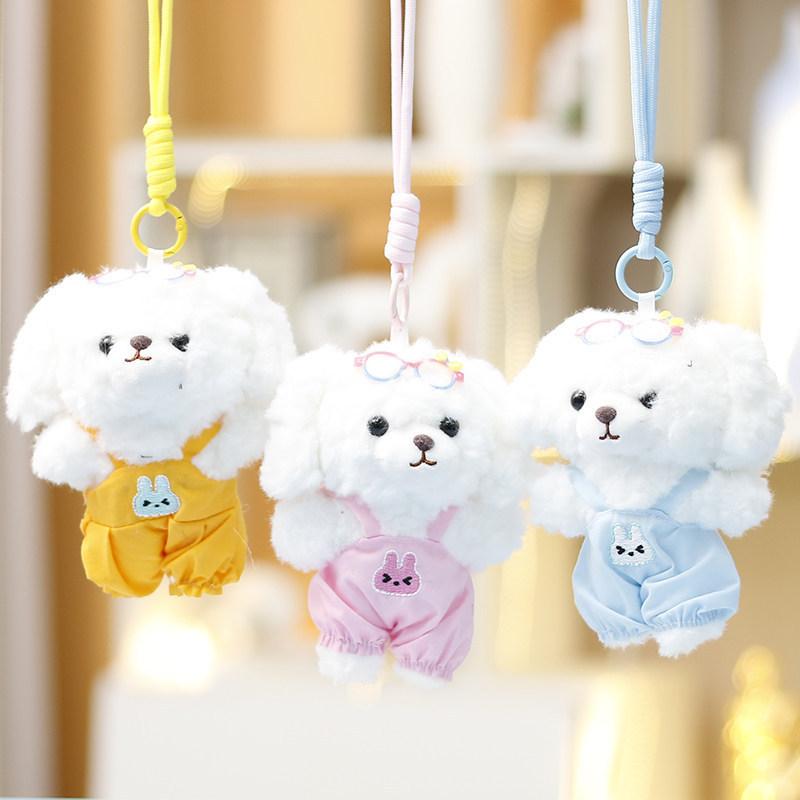 Soft Polyester Teddy Dog Plush Doll With Hanging Loop For Girls Gift And Bag Ornament