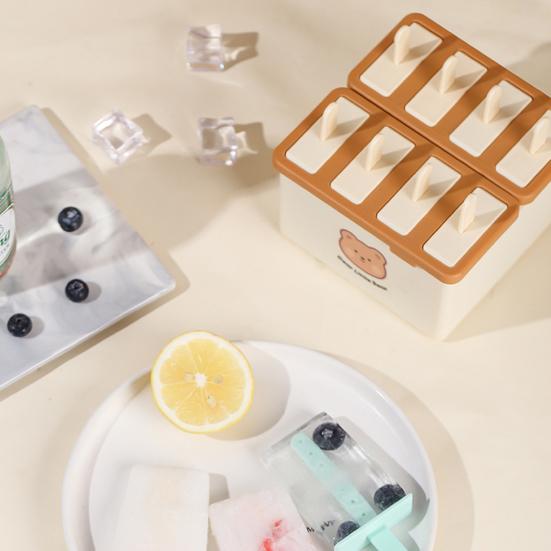 Stampo per Gelato con Coperchio Ermetico, Facile da Sformare, Maker per Popsicle per Alimenti, Design Impilabile con Stampa di Orso, Vassoio per Gelato per Yogurt, Frutta, Latte, Popsicle