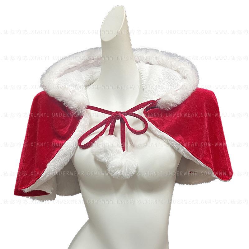 Roter Plüsch-Weihnachtsumhang mit Kapuze Winter-Weihnachtsschal Rotkäppchen Erwachsenenumhang