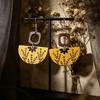 Bohemian Floral Print Wooden Half-Round Earrings