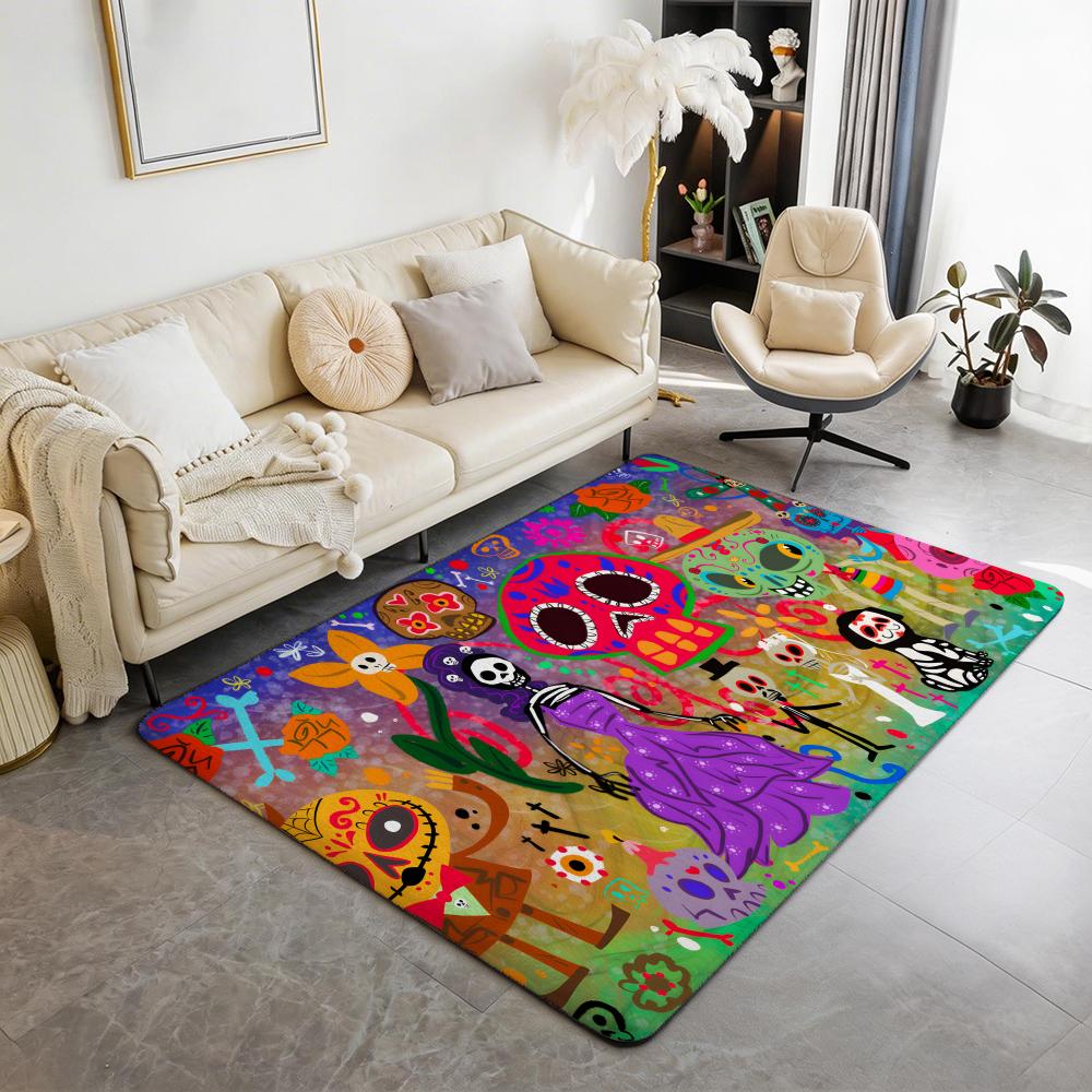 Dia De Muertos Design Art Floor Mat Eco  Flannel Doormat Non Slip Odorless Indoor Floor Rug Soft Short Plush Home Mat