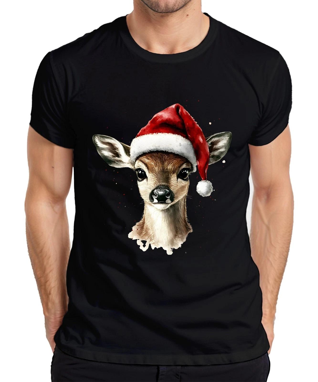 Christmas Fawn Watercolour Cute Gift Winter Festive Mens T-Shirt- S