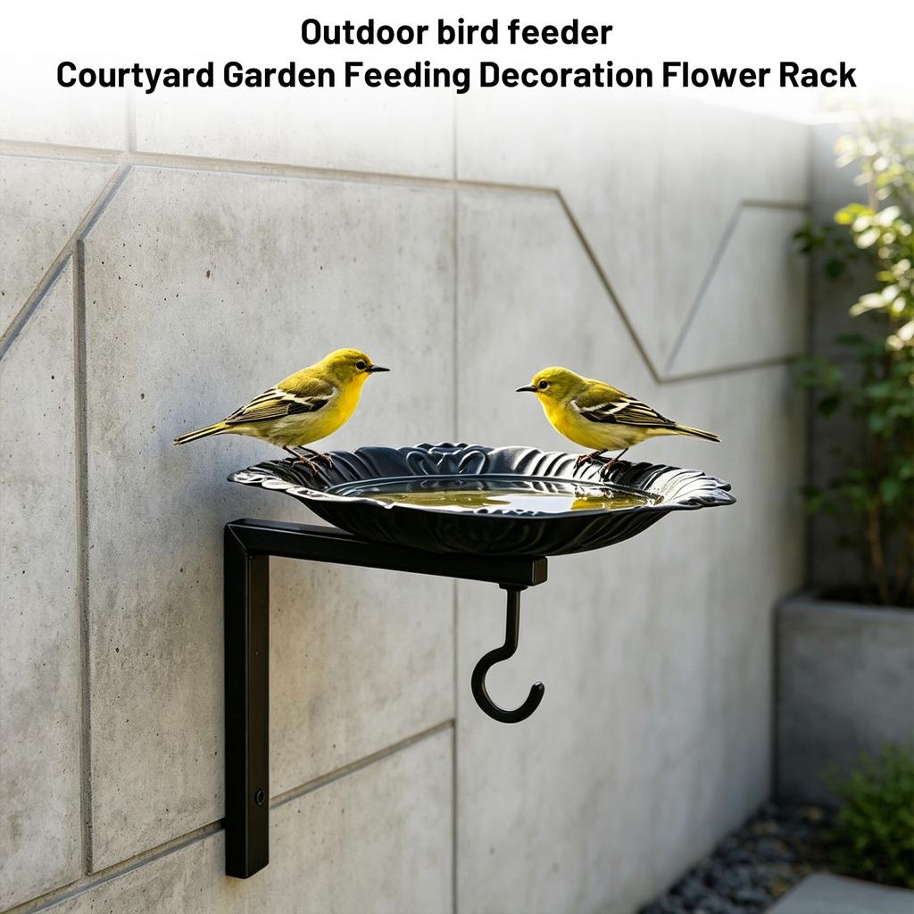 Outdoor Metal Bird Feeder Wall Mount Decorative Garden Hanging Bird Bath with Hook for Backyard Patio Yard