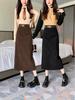 Women's Corduroy Retro Autumn/Winter Slimming Straight Skirt with Back Slit