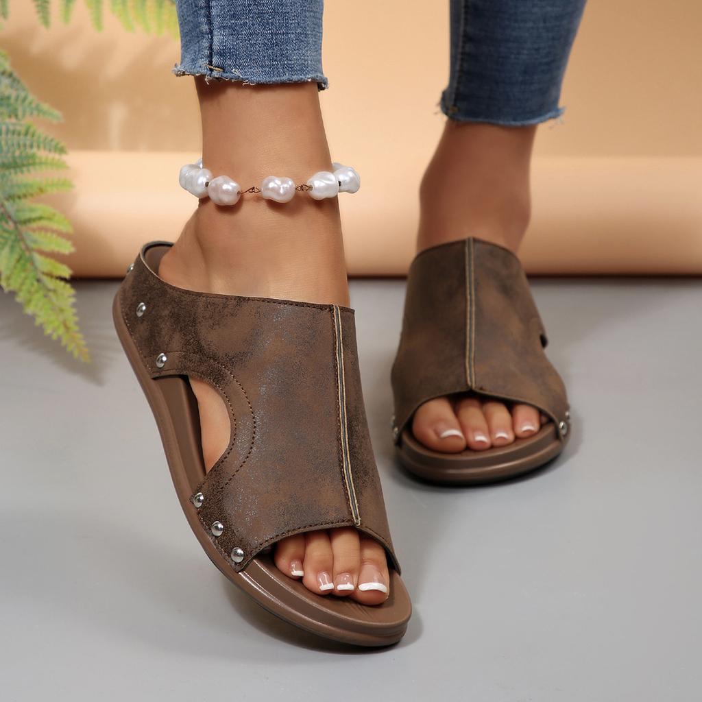 Large Size Wedge Slippers Women's Summer New Rivet Sandals Outer Slippers