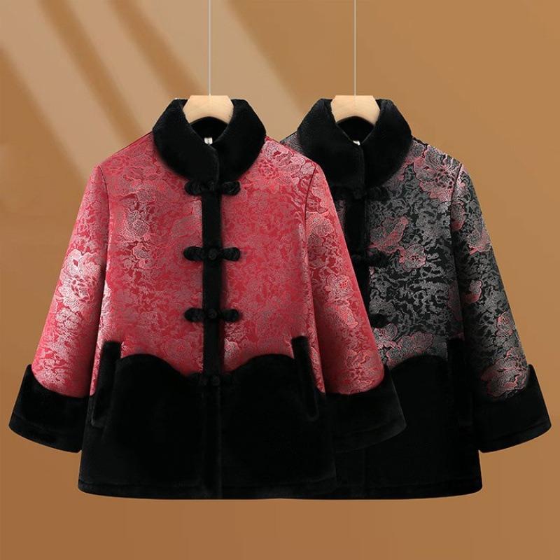 High-end mother warm imitation fur integrated coat grandma winter coat velvet elderly women's top