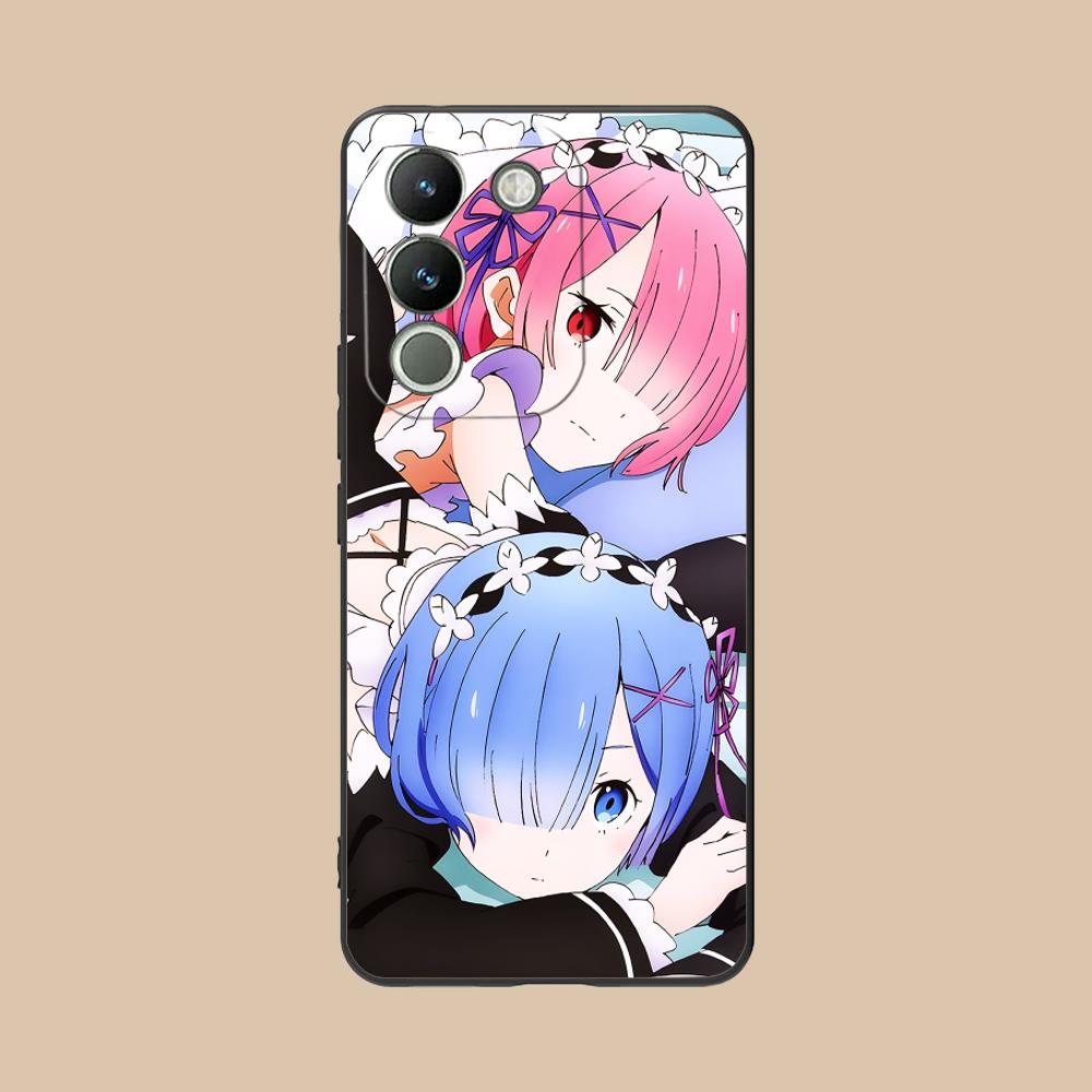 ReZero Rem Ram Matte TPU Mobile Phone Case for VIVO Y77 76 75 74 73 72 58 56 55 51 50 38 36 Y19 Y18 Y03 Y01 5G Colorful Cover