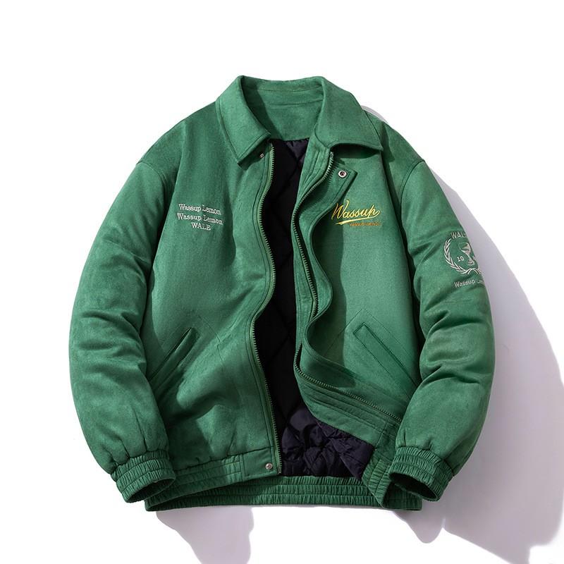 Mens Oversized Baseball Jacket Embroidered Suede Streetwear Winter Puffer Coat Teens