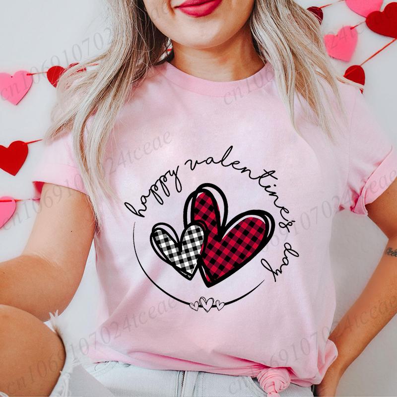 Women's T-Shirts Clothing Valentine Leopard Love Heart Print Tees Breathable Tshirt Loose T-Shirts Harajuku Casual Short Sleeve
