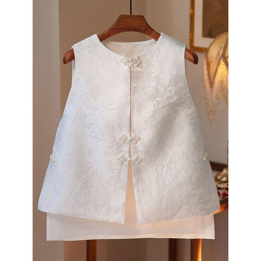 

2025 жилет женский весенне-осенний белый ретро круглый вырез без рукавов короткий 3XL (recommended 138-75 kg)