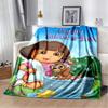 Angel Explorer Girl with Map Print Flannel Blanket, Cloudy Sky Throw Blanket