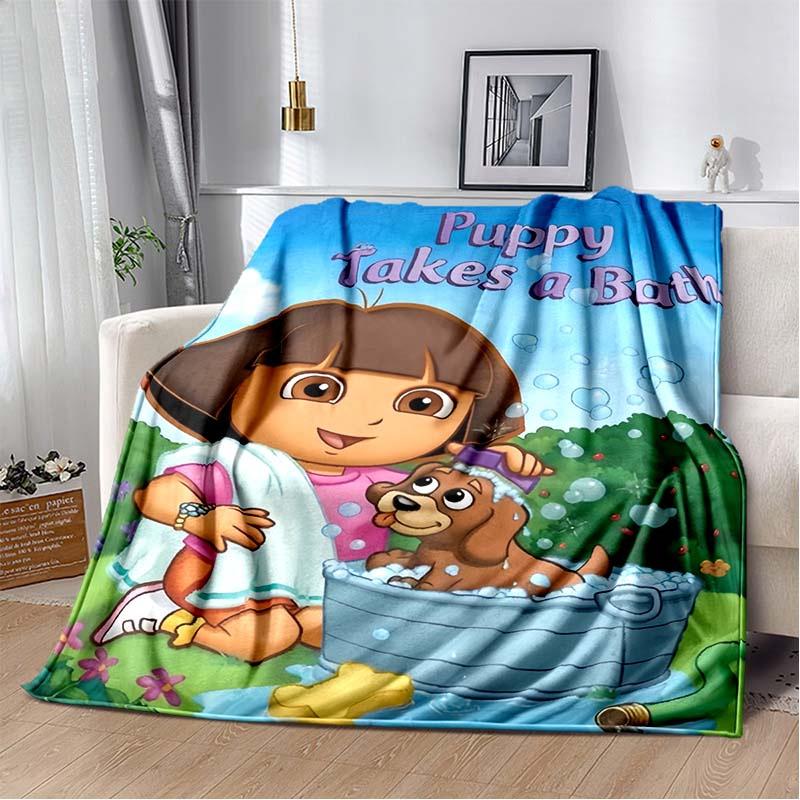 Angel Explorer Girl with Map Print Flannel Blanket, Cloudy Sky Throw Blanket