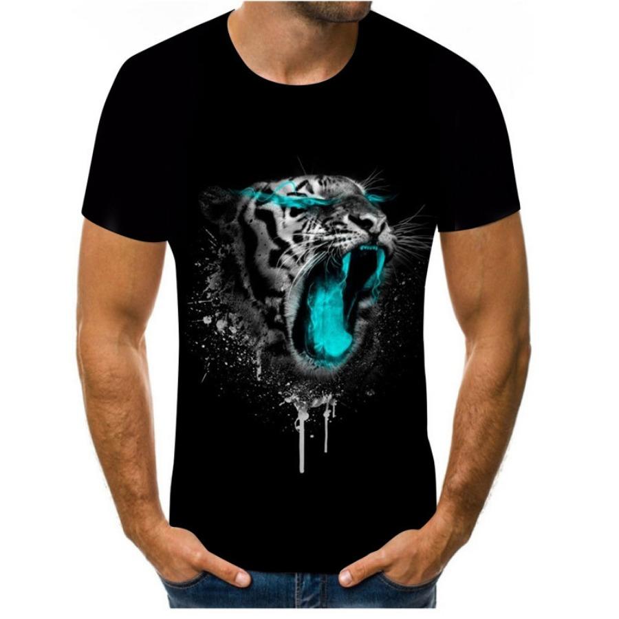 

Футболка с 3D принтом тигра и волка, мужская и женская летняя футболка с животными, одежда для влюбленных, мужские свободные топы с круглым вырезом и короткими рукавами, дышащие парные футболки