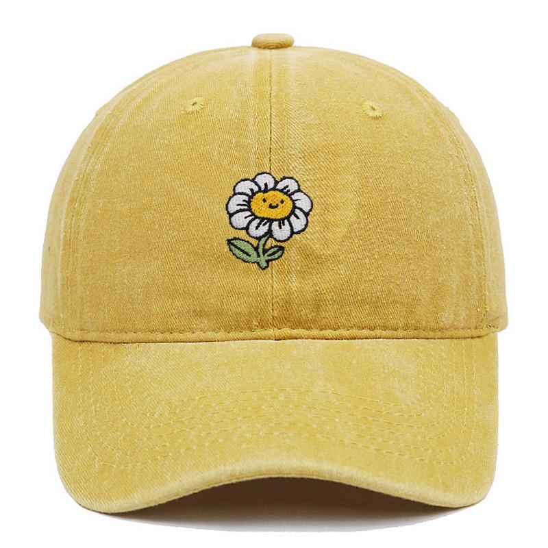 Korean Style Sunflower Embroidered Cotton Baseball Cap with Sun Protection