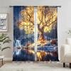 2pcs Luminous Tree Print Curtains and Semi Blackout Pole Type Curtains Are Suitable for Decorating Various Rooms