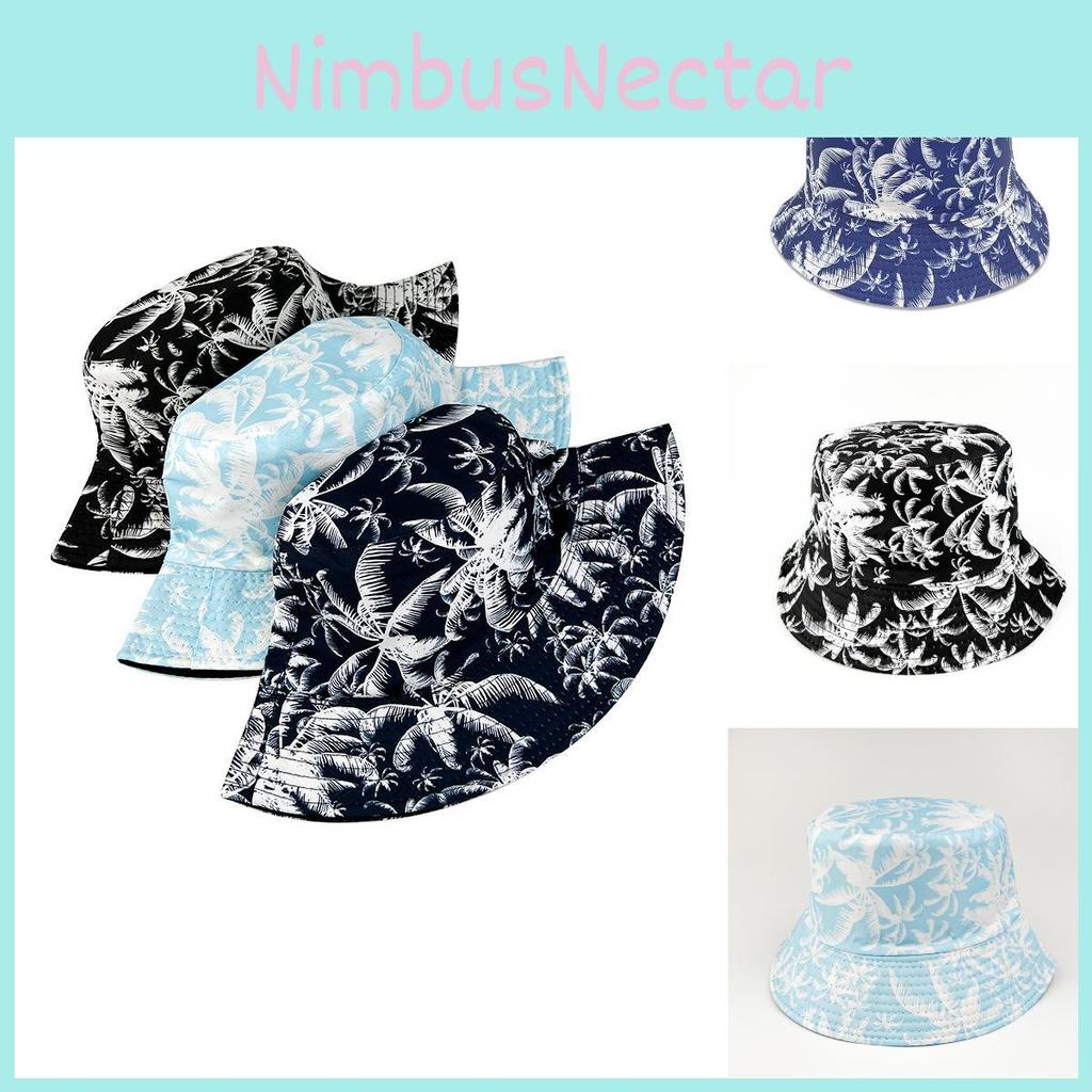 Tropical Palm Print Fisherman Hat With Wide Brim 100% Polyester Sunshade For Summer Adventures