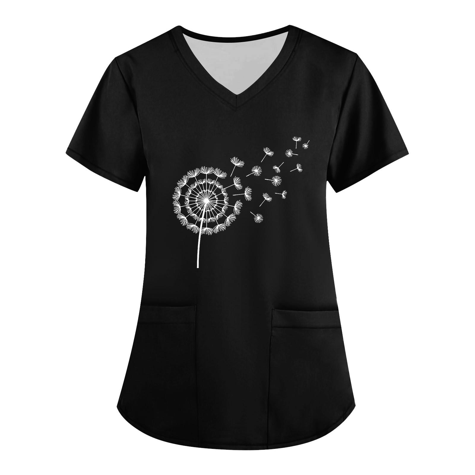 

Женская мода с v-образным вырезом, короткими рукавами и карманами, топы с принтом XL чёрный