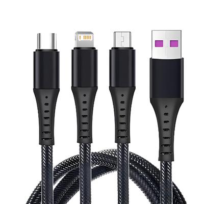 3 In 1 5A USB Fast Charging Cable Type C Micro IOS Multi Charger Cable for iPhone Huawei Xiaomi Samsung Nylon Braided Cord